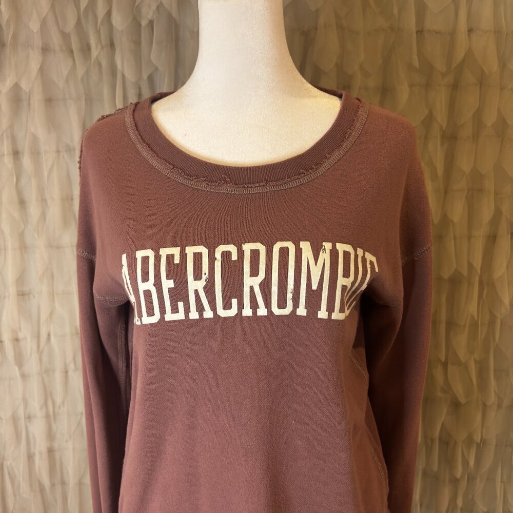 Abercrombie & Fitch Dark Mauve Logo Sweatshirt XS | Vintage Wash Crewneck - Picture 3 of 5
